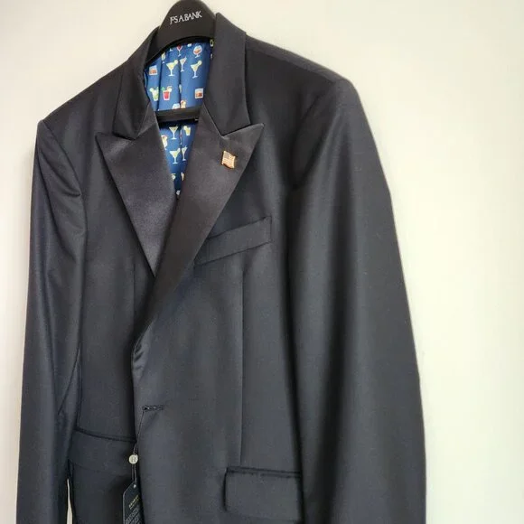 42R Tuxedo Jacket Black Jos A Bank Peak Lapel Reserve Italian Wool New 1 Button